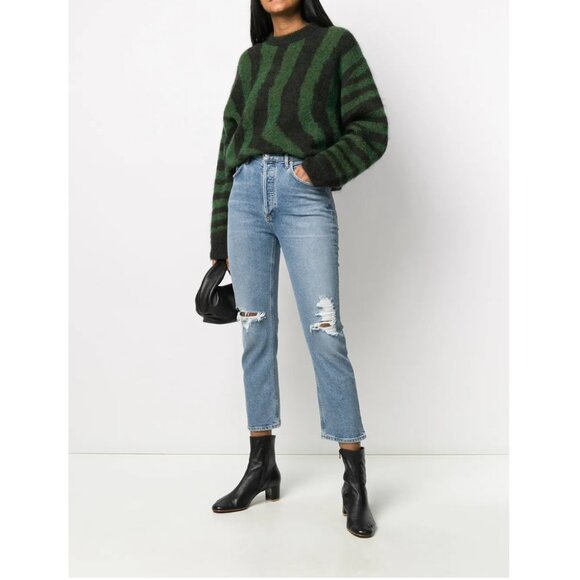 AGOLDE Riley Ripped High-Rise Cropped Jeans - Picture 1 of 10